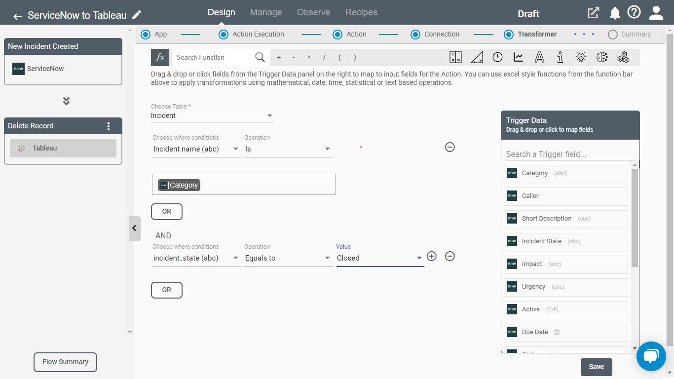 Tableau Delete record