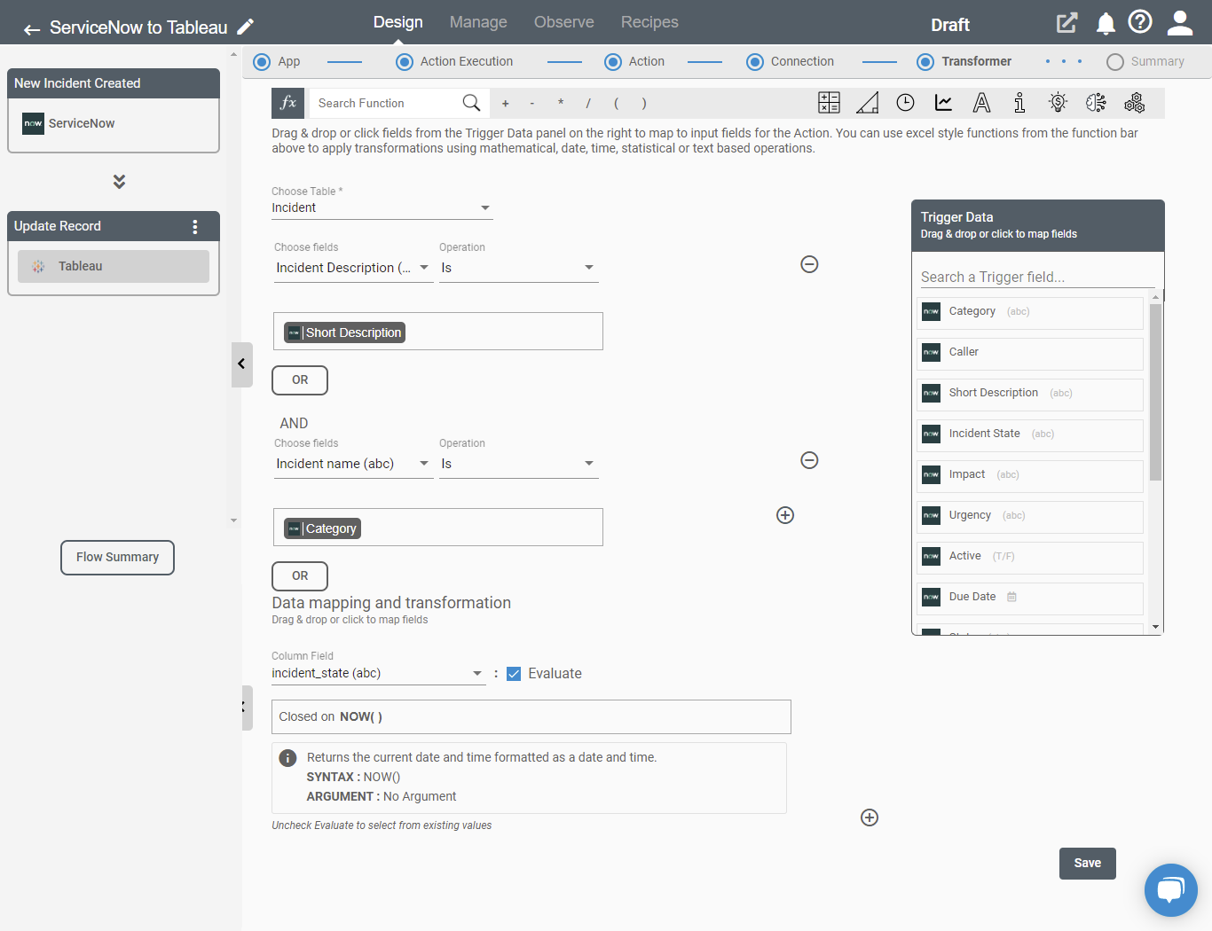 Tableau Update record