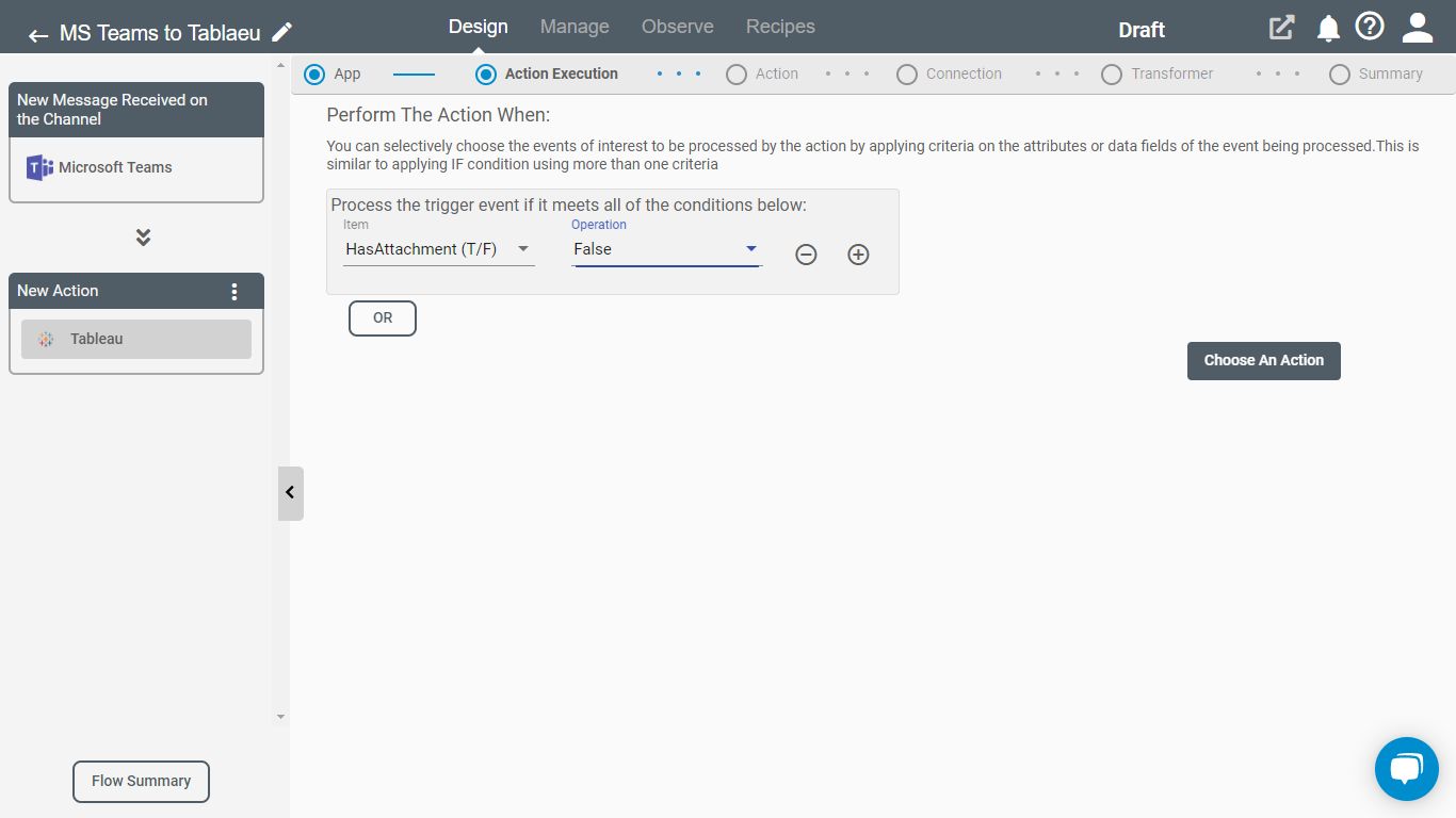 Tableau execution condition