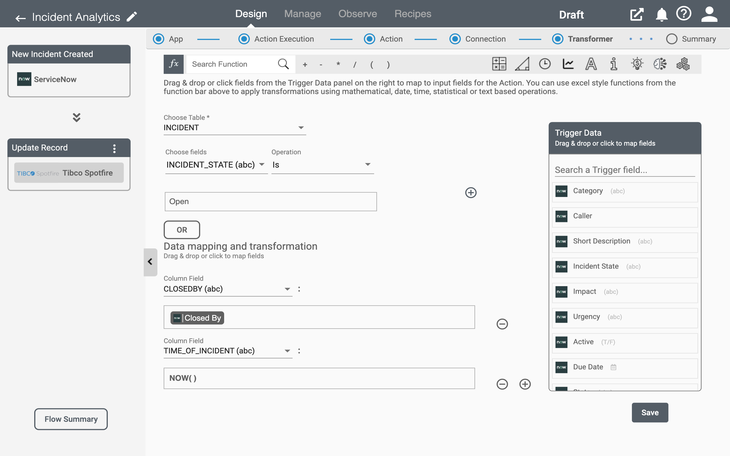 Tibco Spotfire Update record