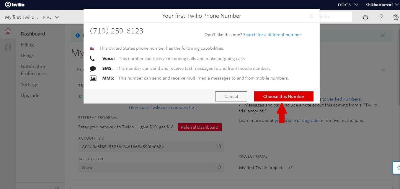 Choose Number on Twilio