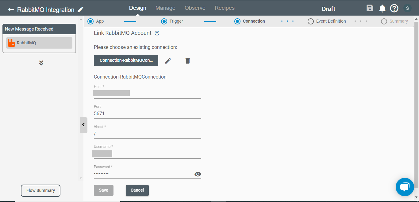 RoboMQ Connect RabbitMQ Connection page