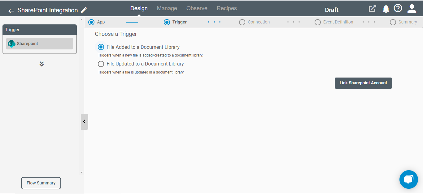 Triggers for SharePoint Application on Connect iPaaS