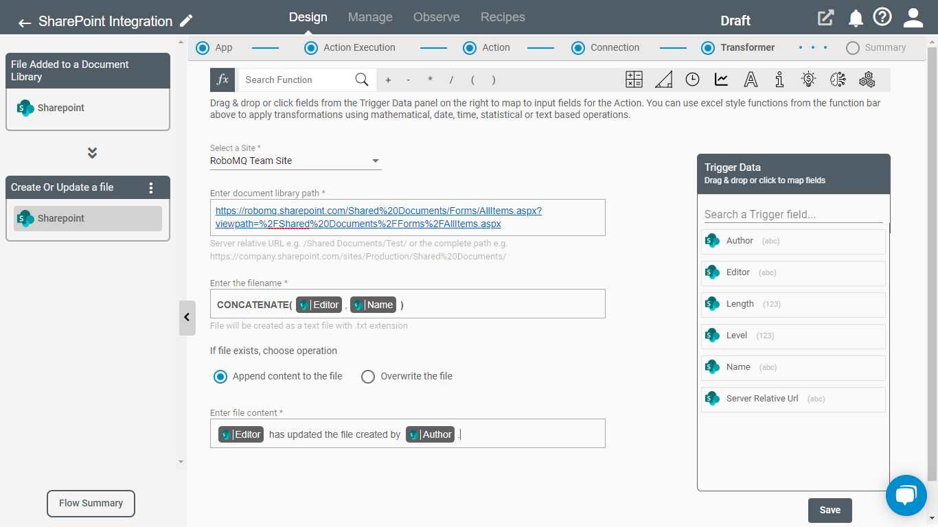 Setting up SharePoint Action