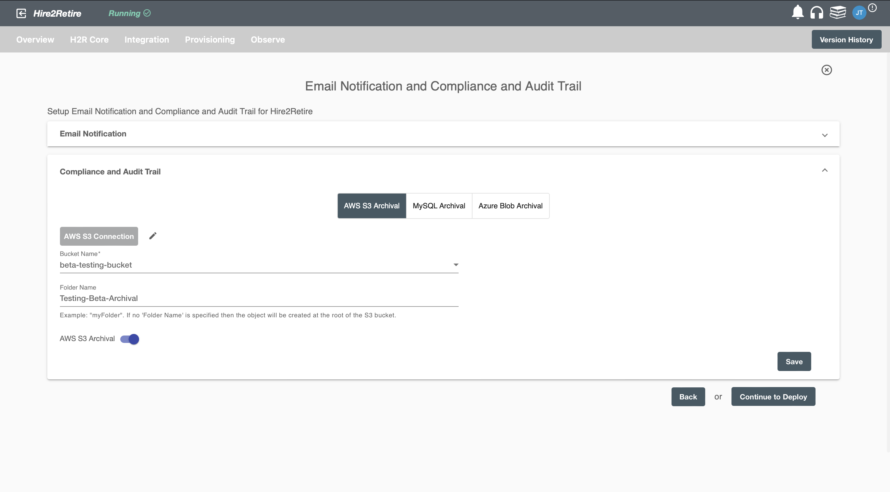 AWS S3 Compliance and Audit Trail setting on flow deployment
