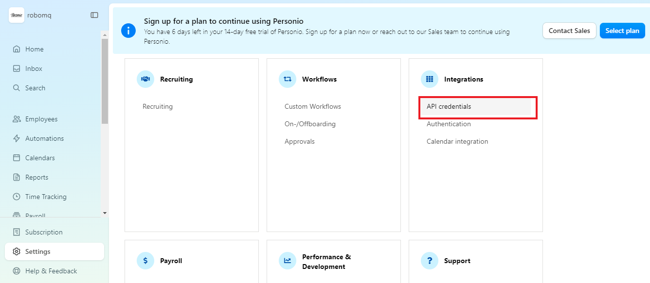 Personio API Credentials