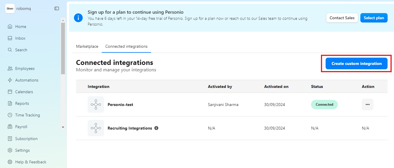 Custom Integration on Personio