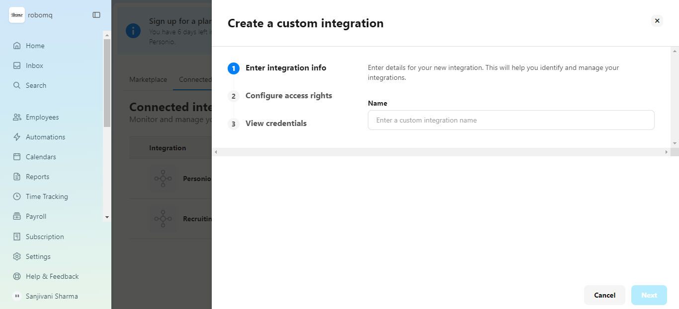 Naming Custom Integration on Personio