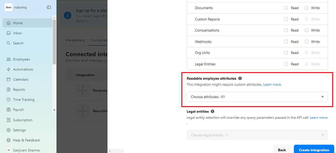 Attributes in Custom Integration on Personio