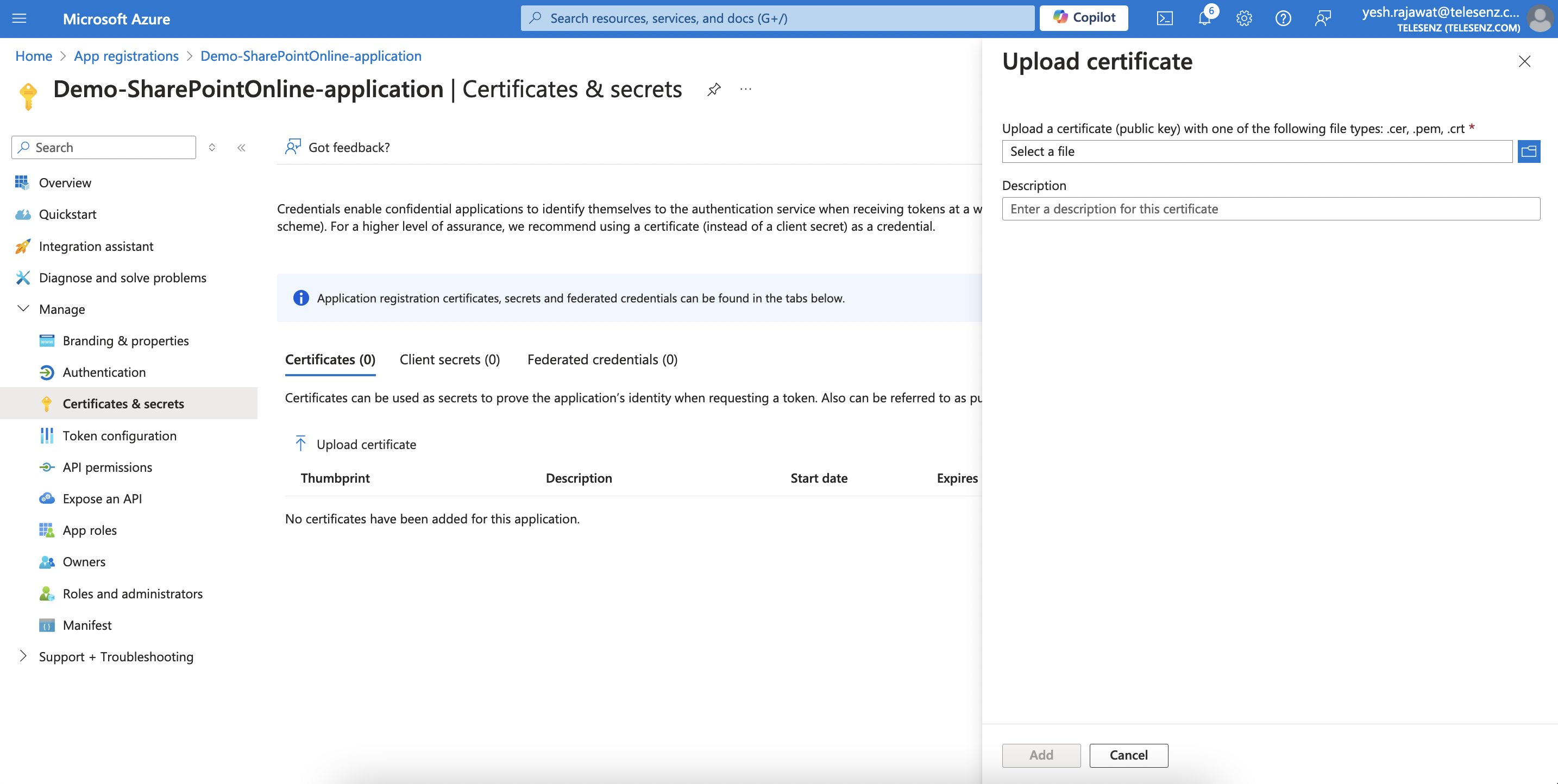 Upload Certificate