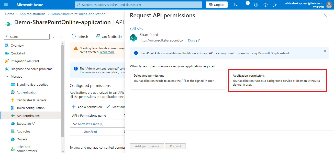 Sharepoint application permissions