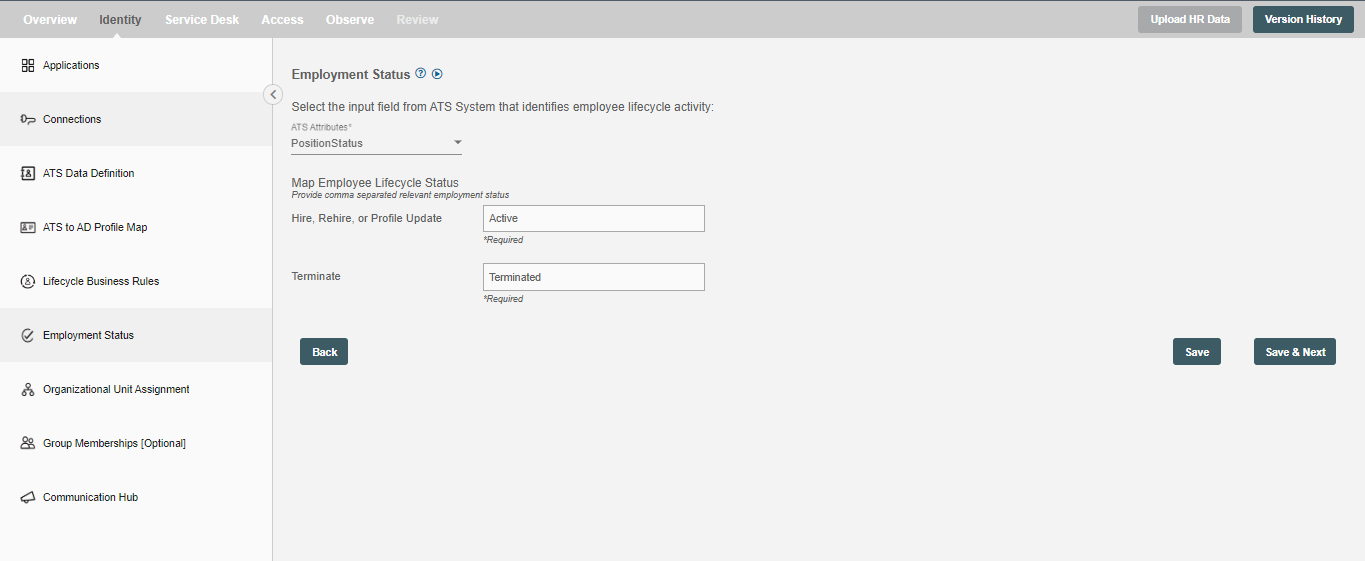 Map Employee Lifecycle Status Mapping fields