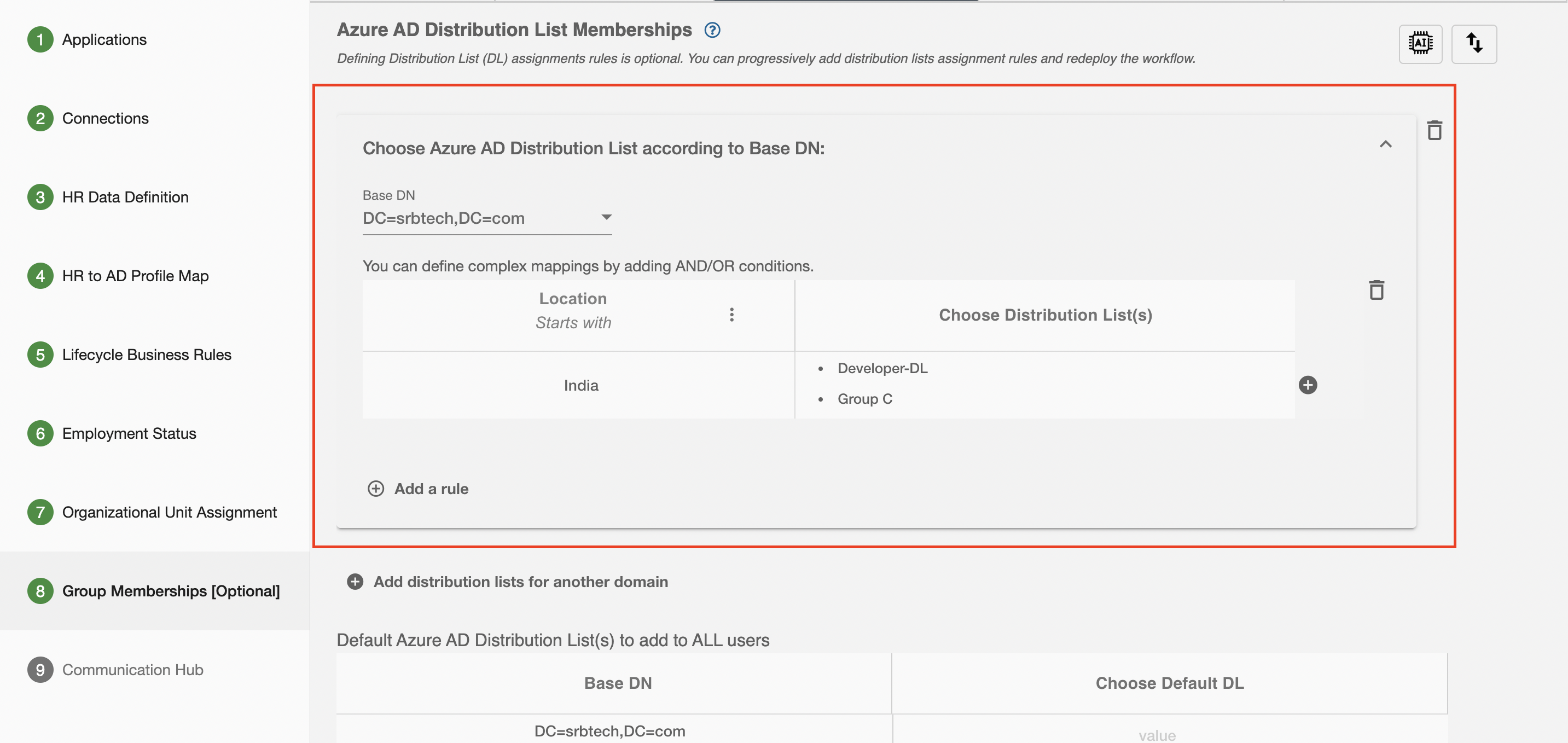 Define Azure AD Distribution List Mapping Rule Form