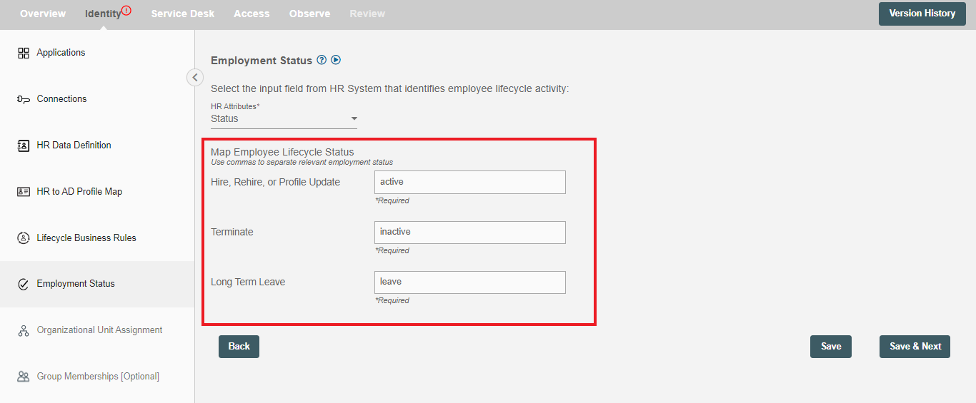 Map Employee Lifecycle Status Mapping fields