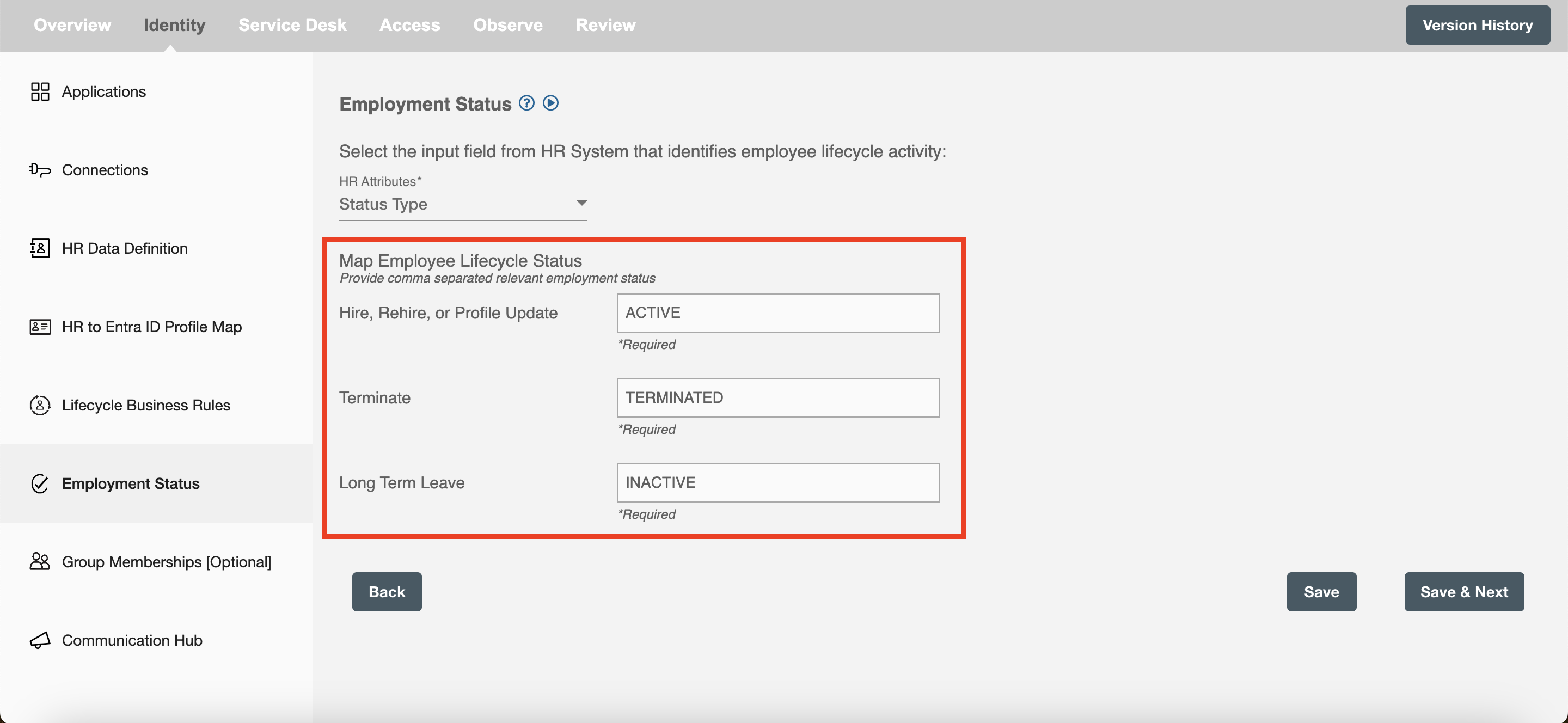 Map Employee Lifecycle Status Mapping fields