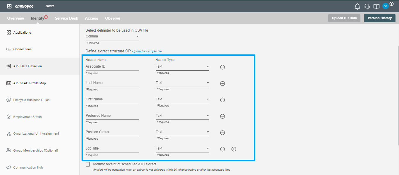 Headers details of CSV