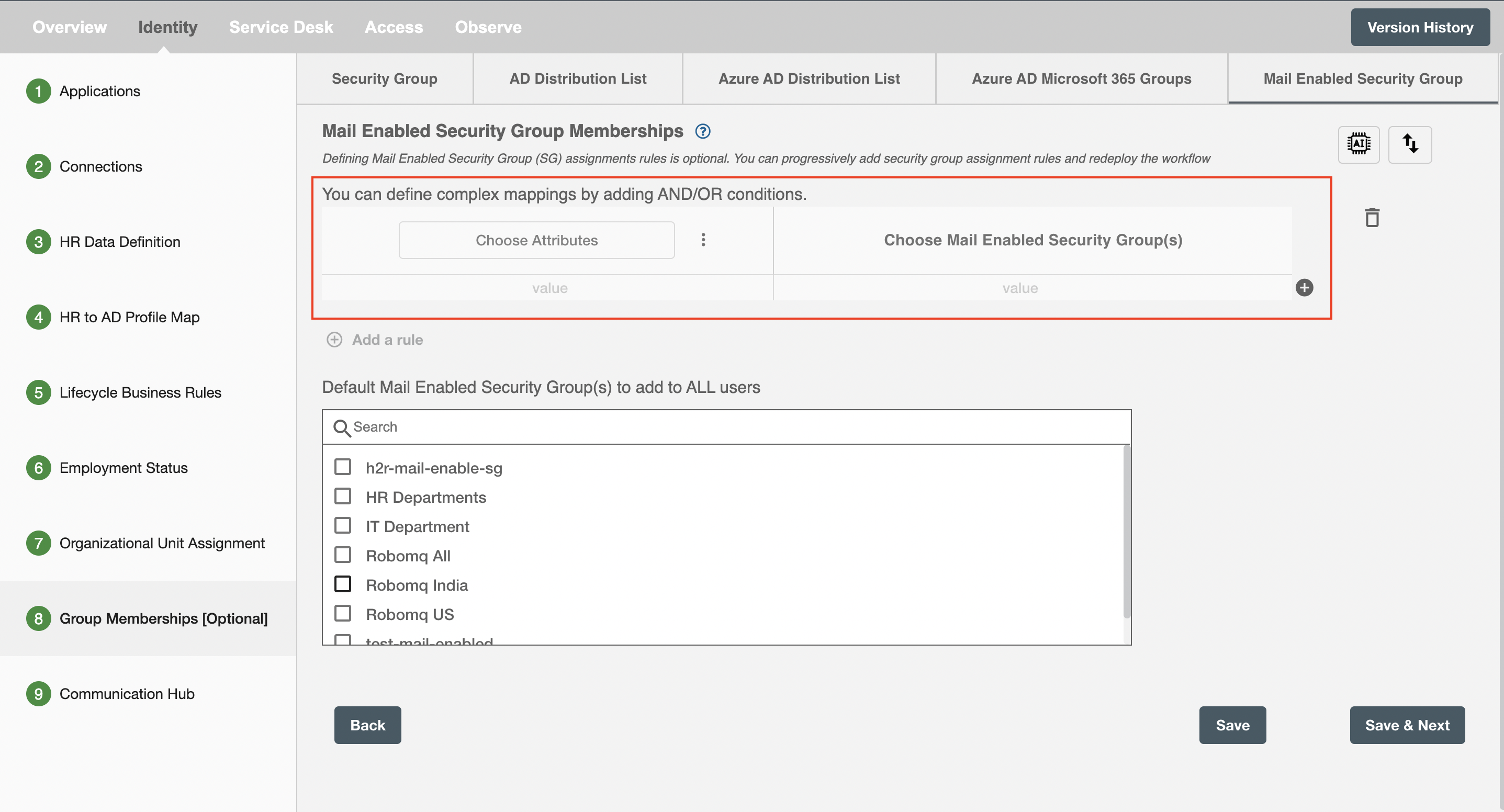 Define Mail Enabled Security Groups Mapping Rule Form