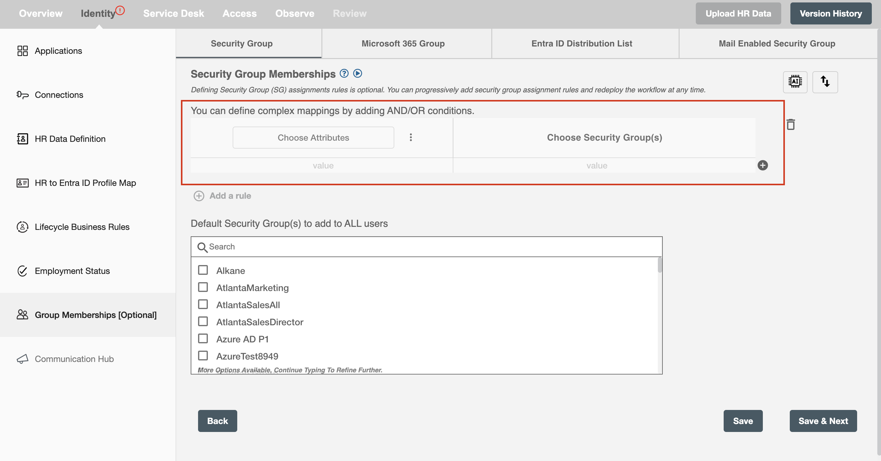 Define Security Group Mapping Rule Form