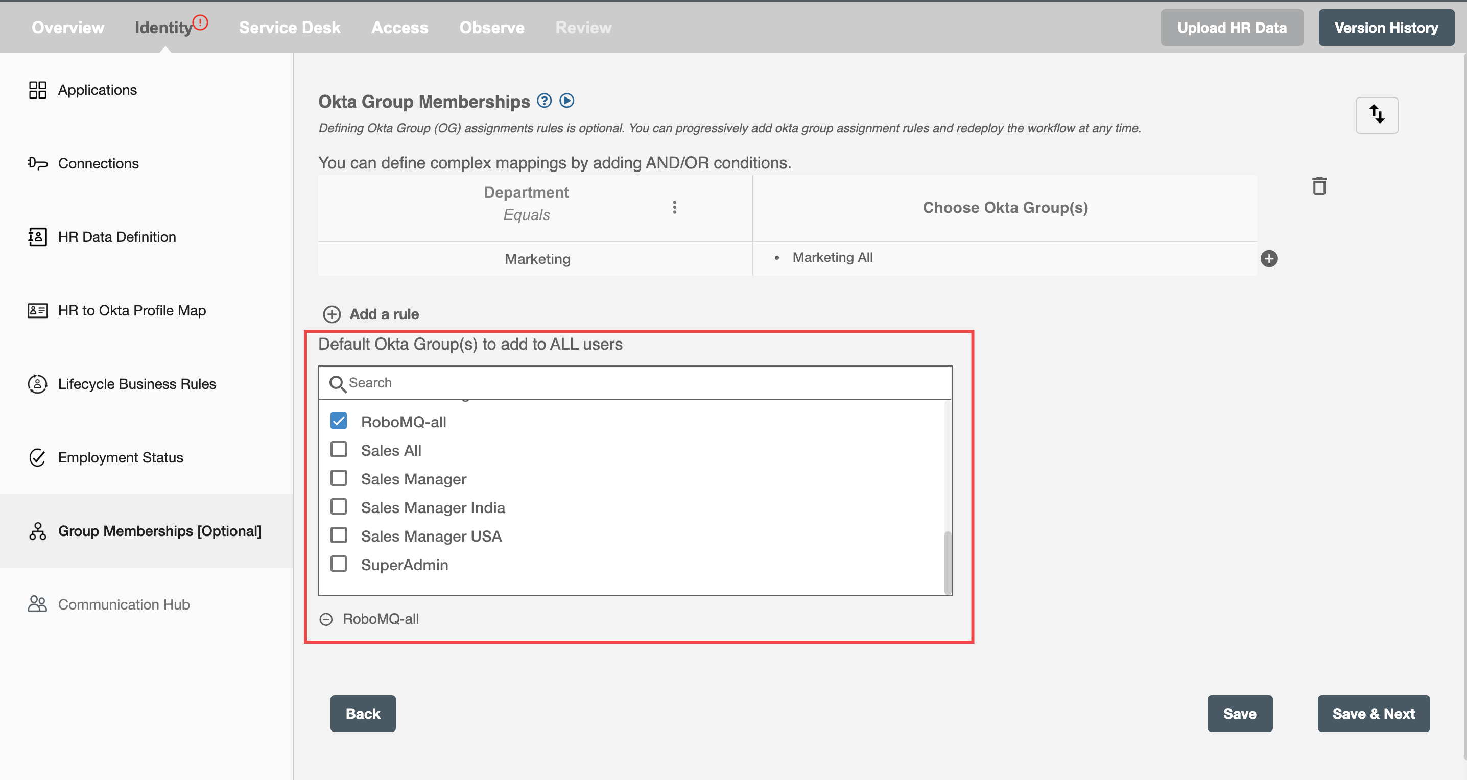 Default Okta Groups Box