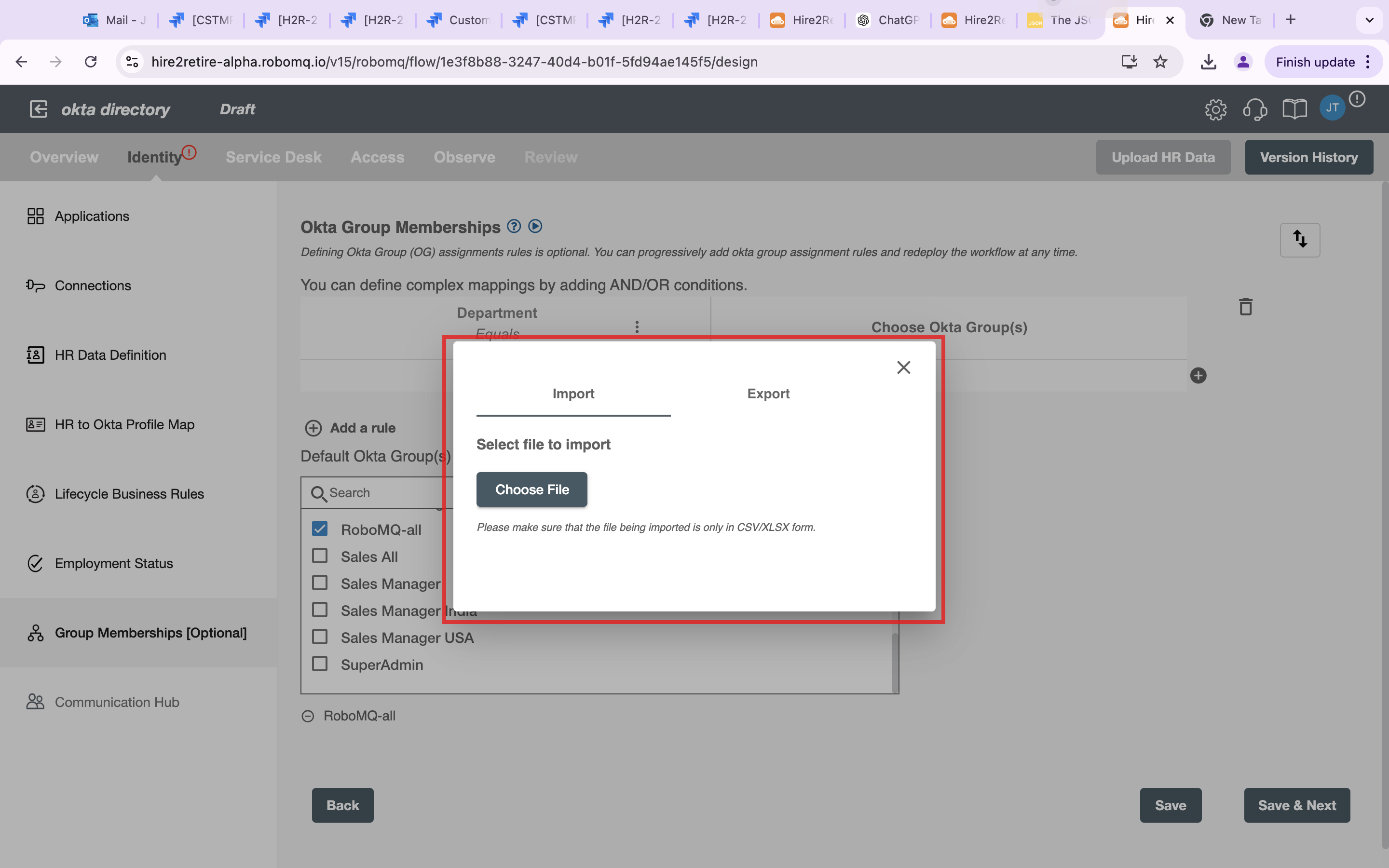 Dialog to import file