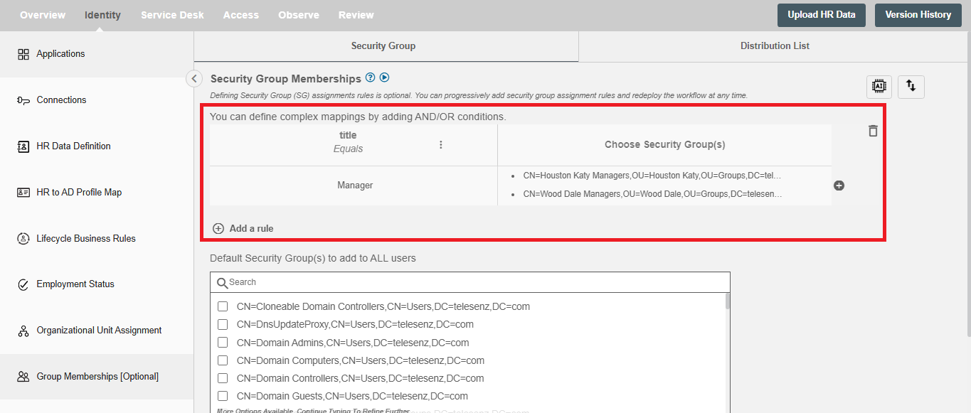 Define Security Group Mapping Rule Form