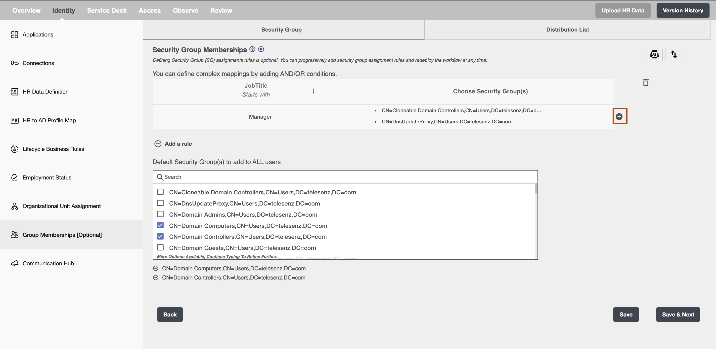 Security Group dropdown to select security groups