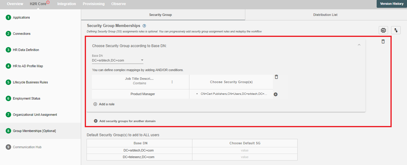 Define Security Group Mapping Rule Form