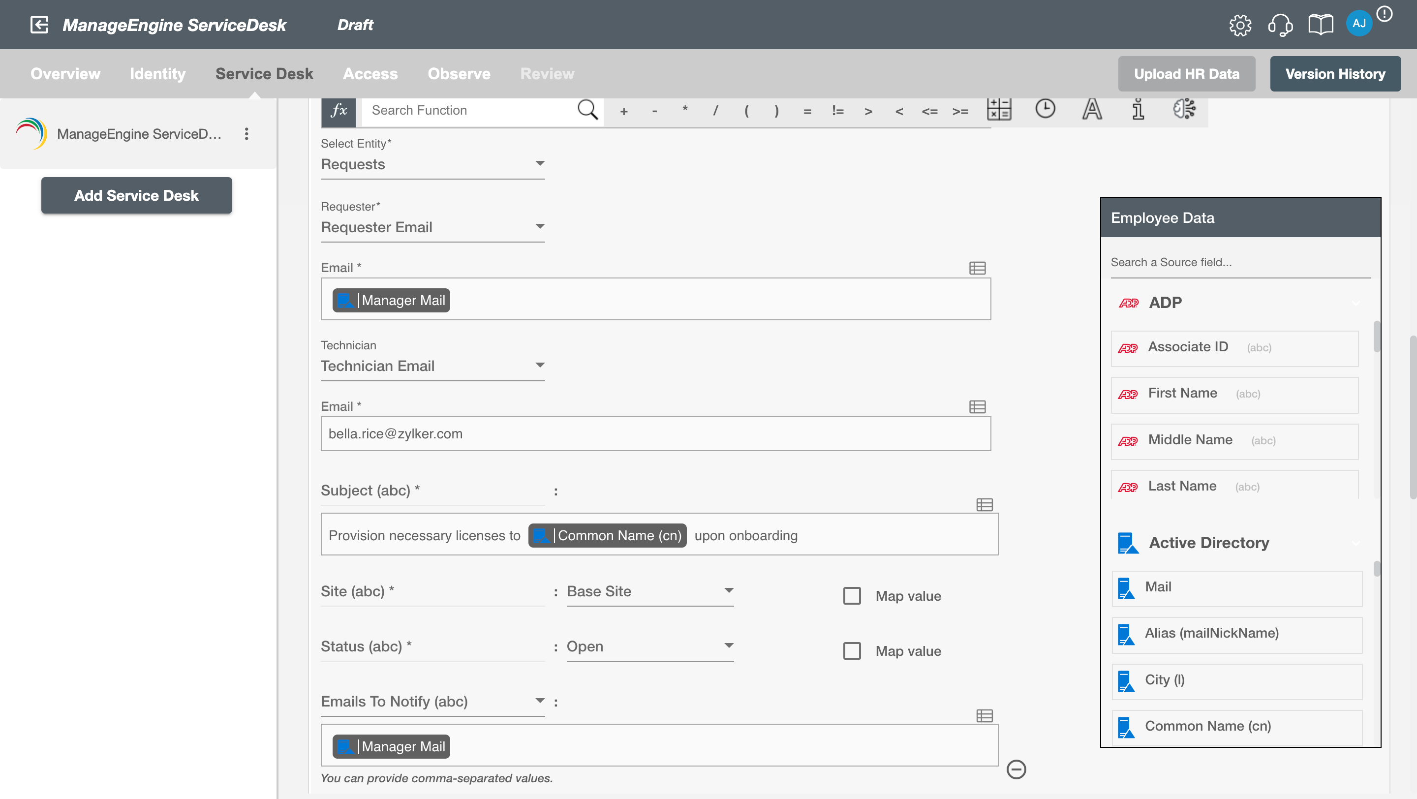 ManageEngine Configure Request