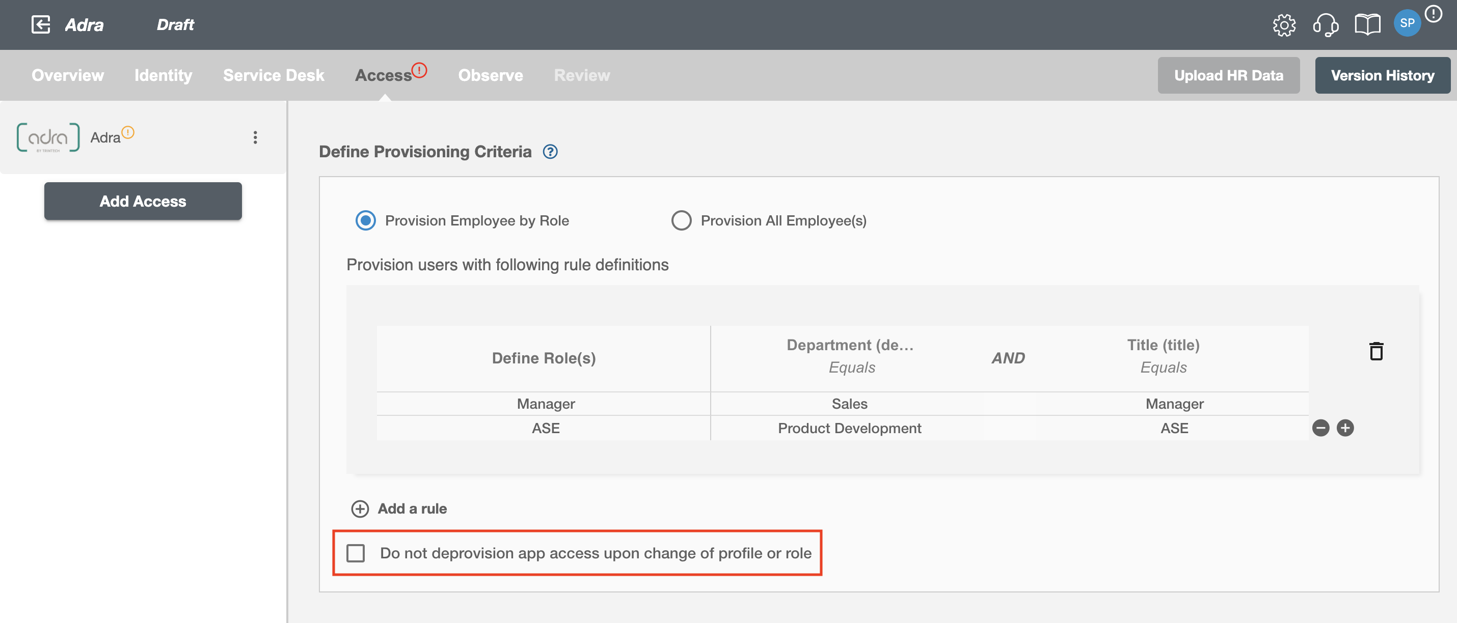 Adra ScimManager checkbox