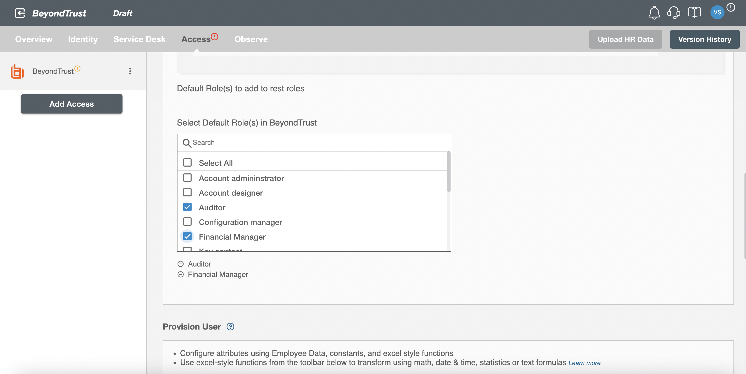 BeyondTrust ScimManager Default Roles