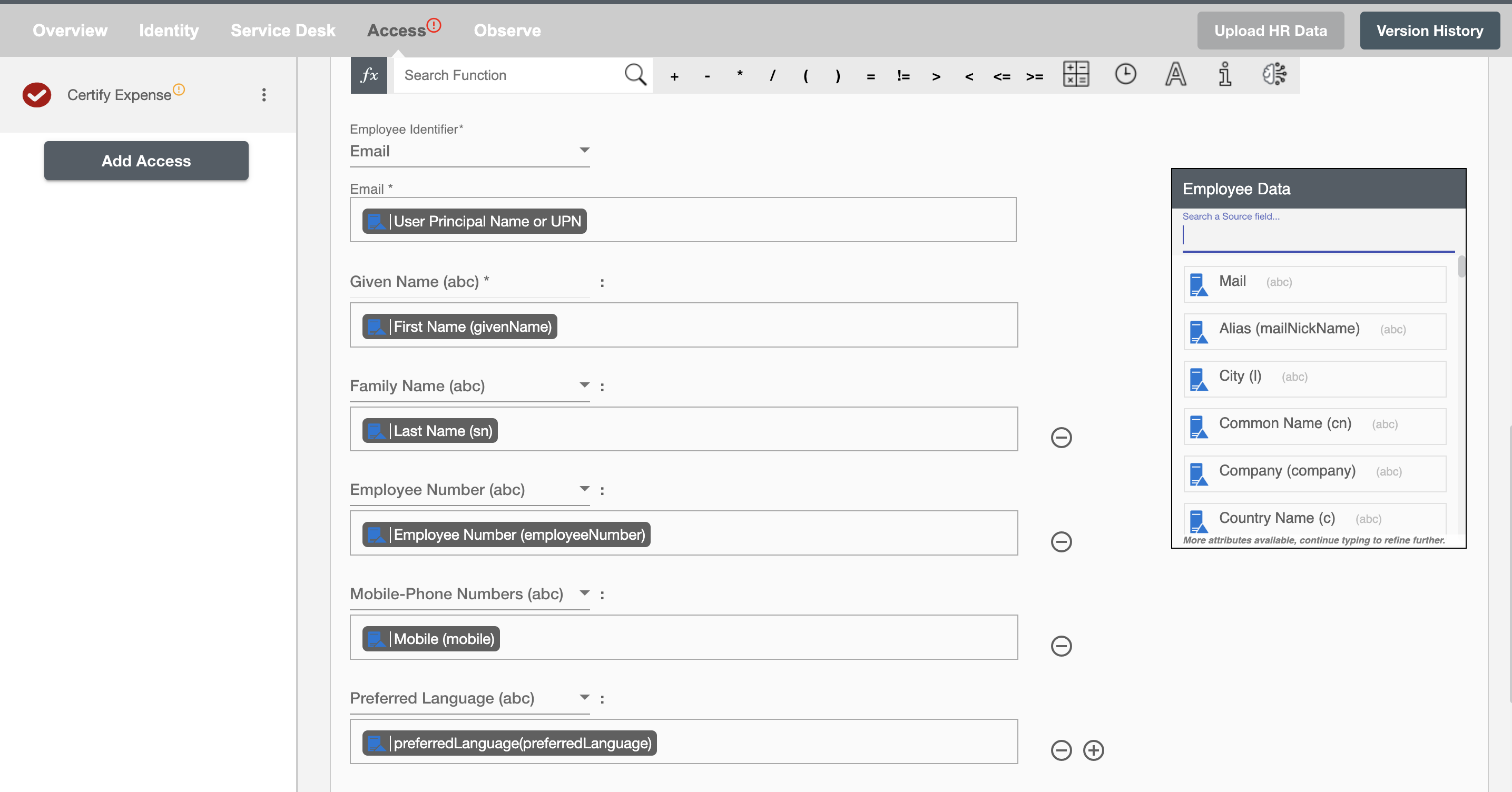 CertifyExpense Form Attributes