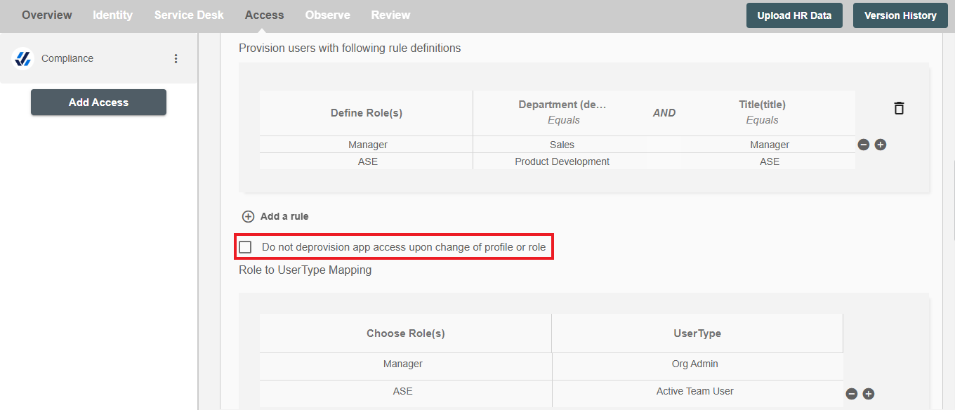 Compliance ScimManager checkbox