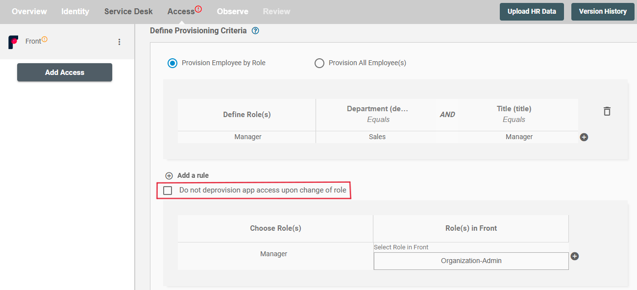 Front ScimManager checkbox