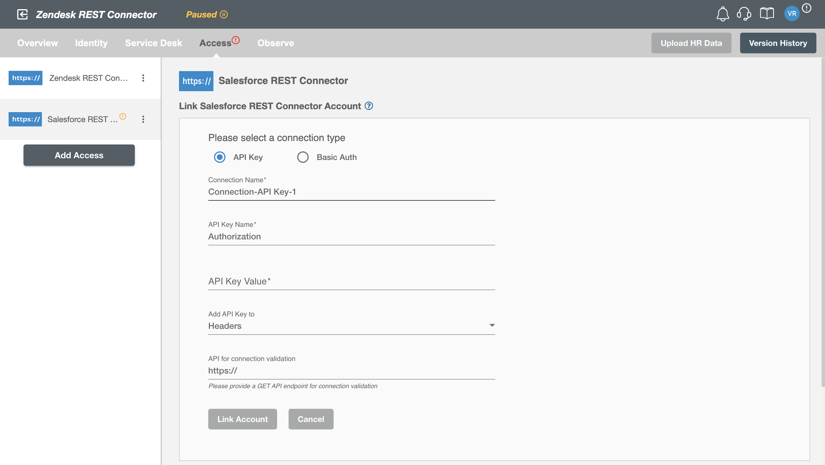 REST Connector API Key Authentication