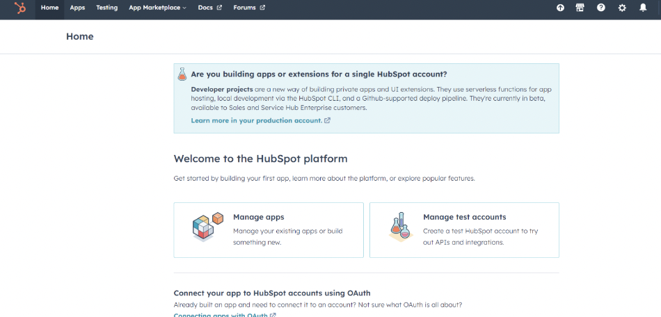 HubSpot Connection page