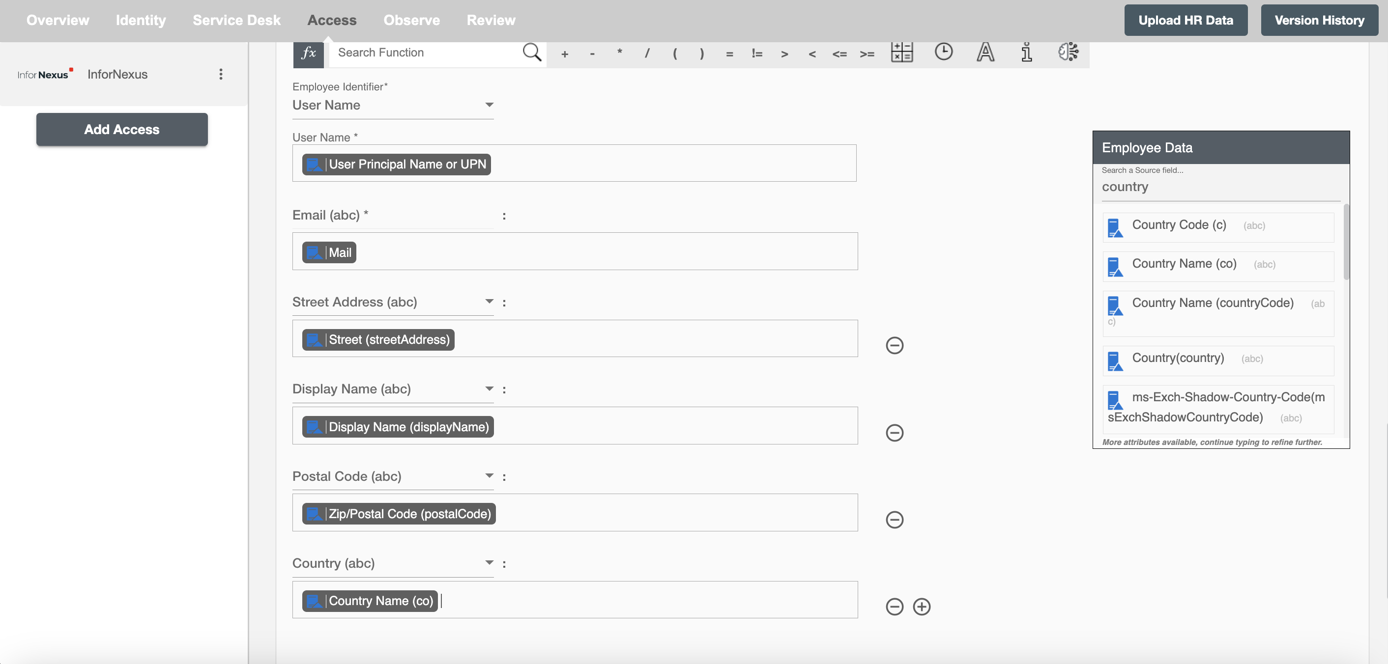 InforNexus Form Attributes