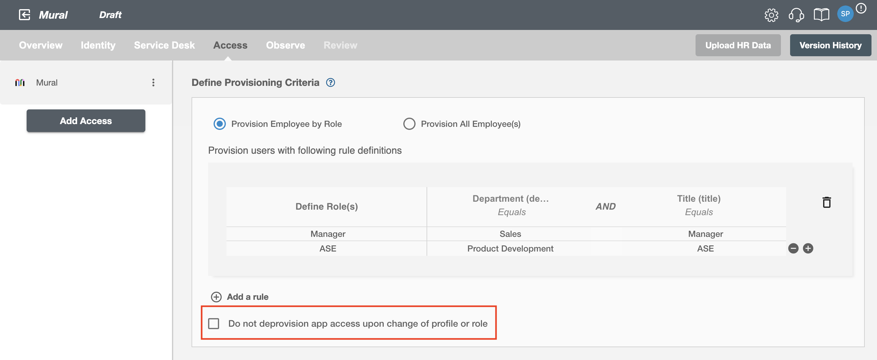 Mural ScimManager checkbox