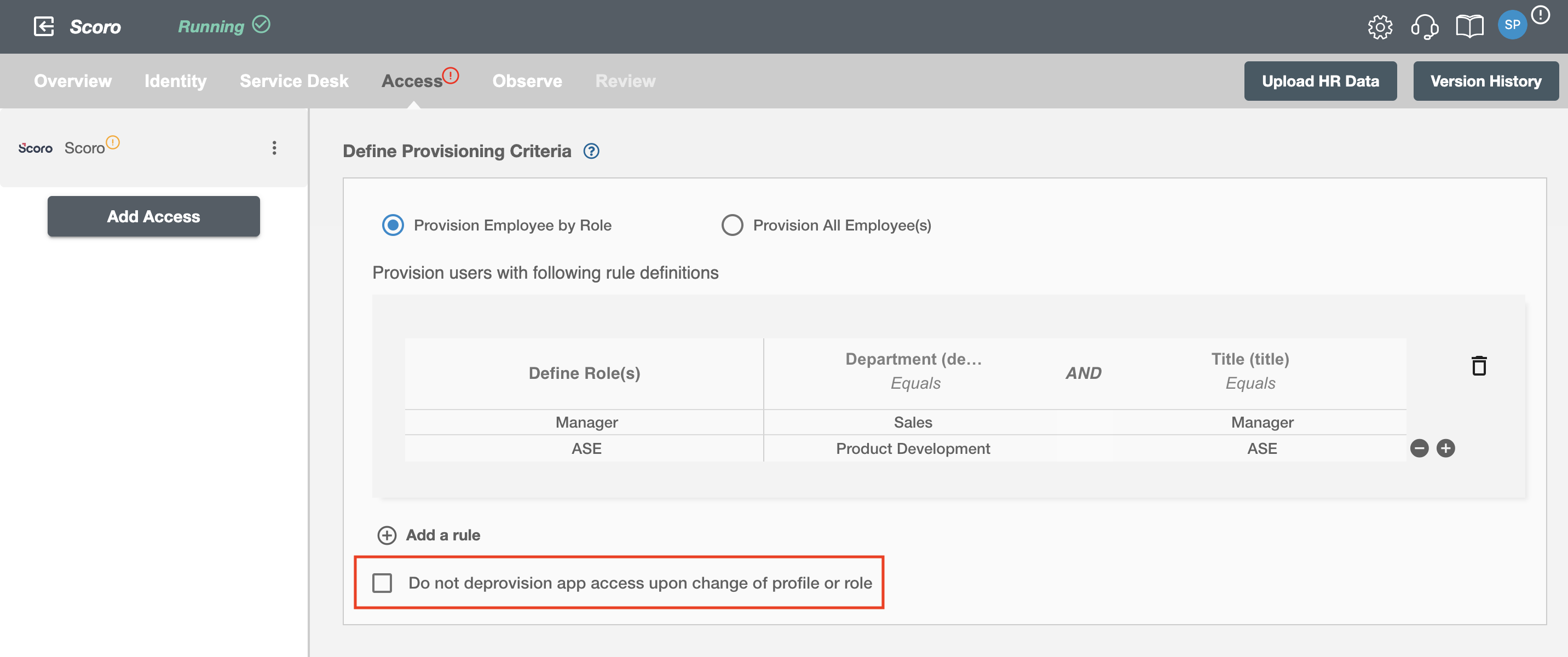 Scoro ScimManager checkbox