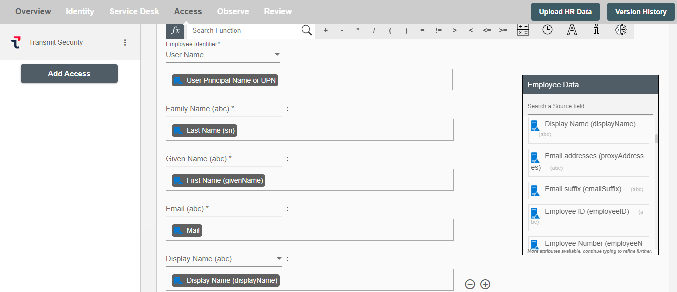 Transmit Security Form Attributes