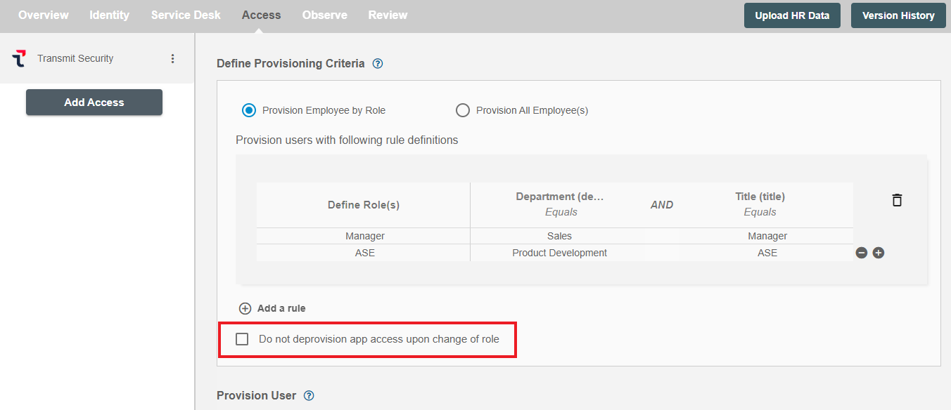 Transmit Security ScimManager checkbox