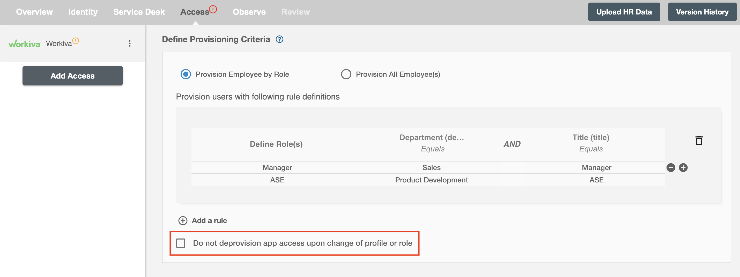 Workiva ScimManager checkbox